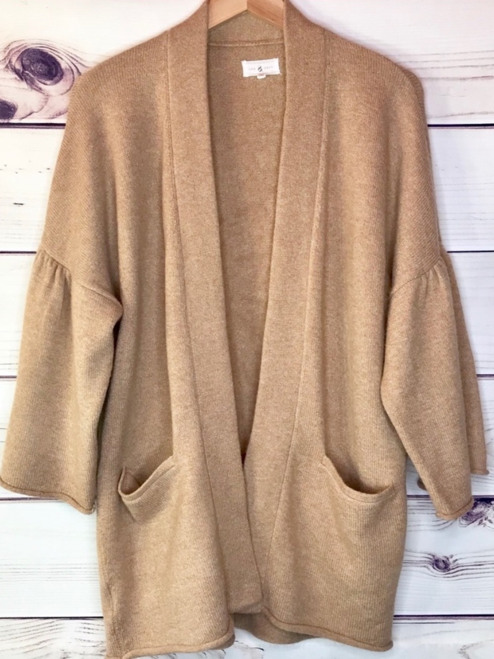 Lou & Grey Open-Front Cardigan in Camel Tan